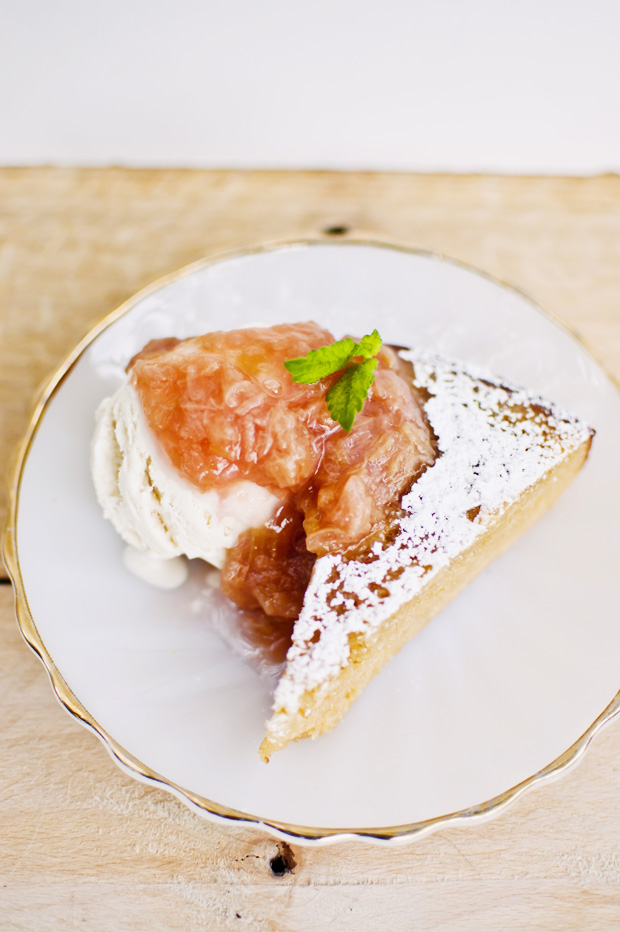 Lemon Almond Cake with Rhubarb Compote (Gluten-Free)