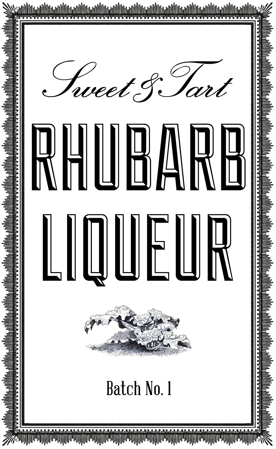 Label for making your own DIY rhubarb liqueur with this easy recipe. Makes a great base for cocktails! #rhubarb #cocktails