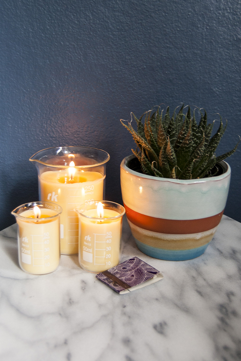 DIY beeswax beaker candles