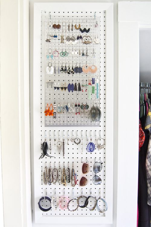 DIY pegboard jewelry storage