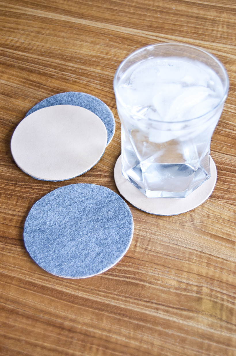 DIY reversible wool and leather coasters