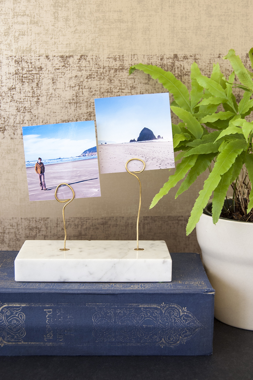 Reuse a marble trophy base as a photo holder