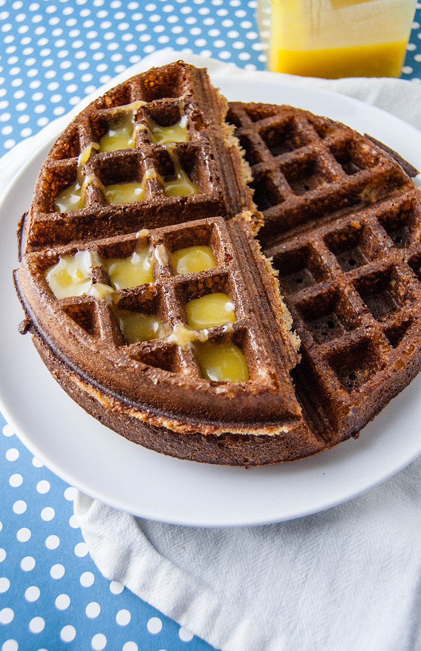 Overnight Gingerbread Waffles with Lemon Curd