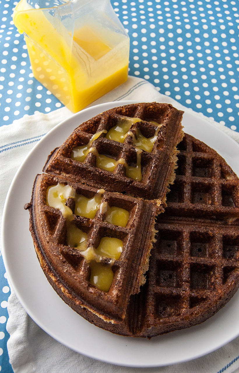 Gingerbread Overnight Waffles with Lemon Curd