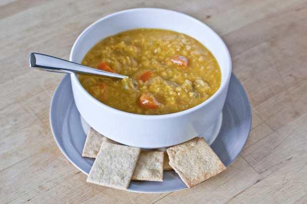 Red lentil soup + crackers recipe
