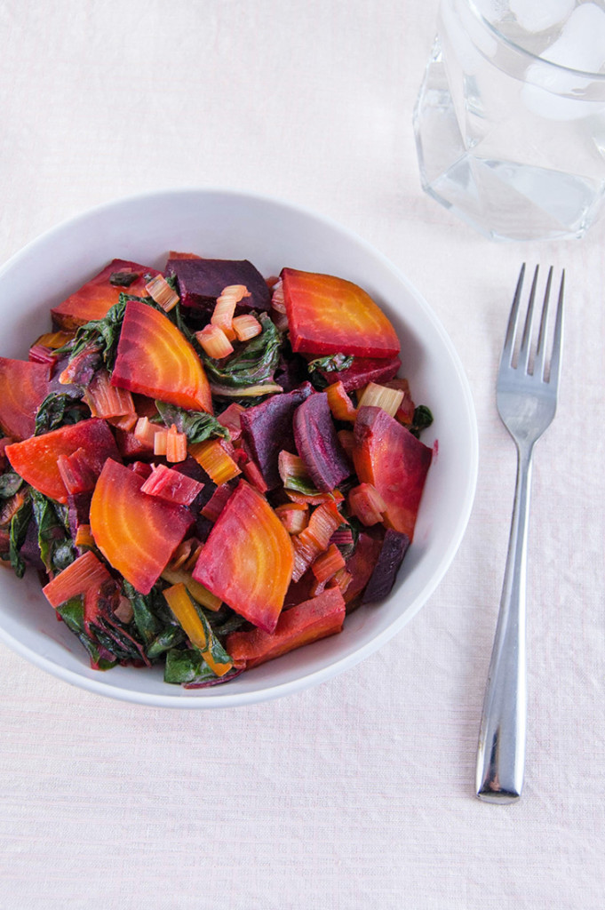 Beets and Chard with Roasted Garlic Lemon Dressing