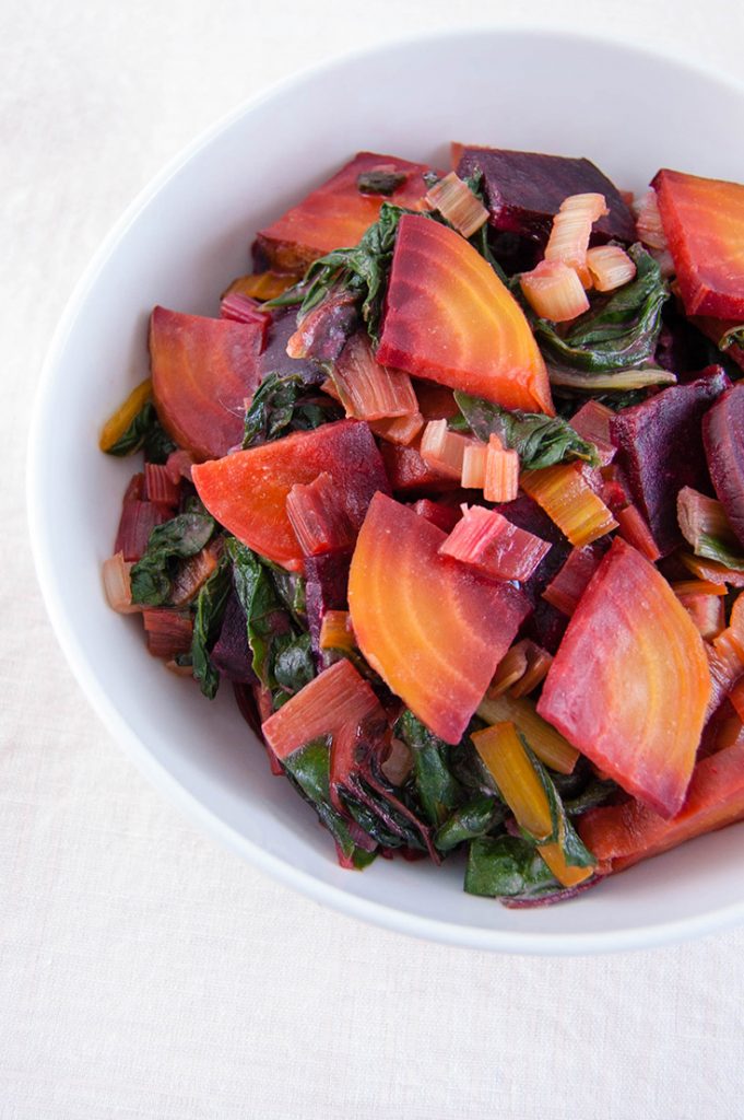 Beets and Chard with Roasted Garlic Lemon Dressing
