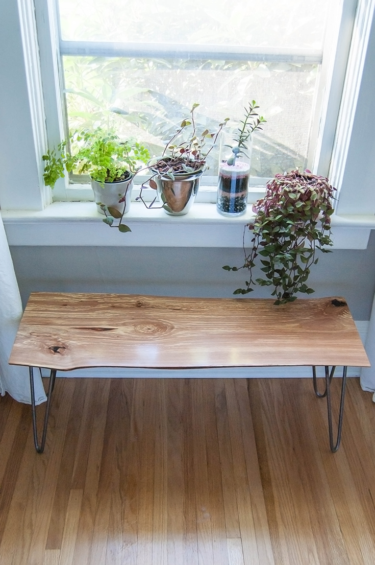 How I made a DIY live-edge wood bench with hairpin legs