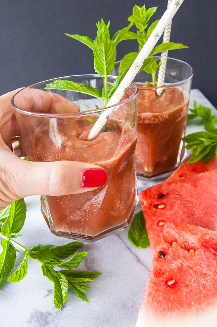 Cool off with these refreshing watermelon mint sake slushies (or leave out the sake if you don't drink)