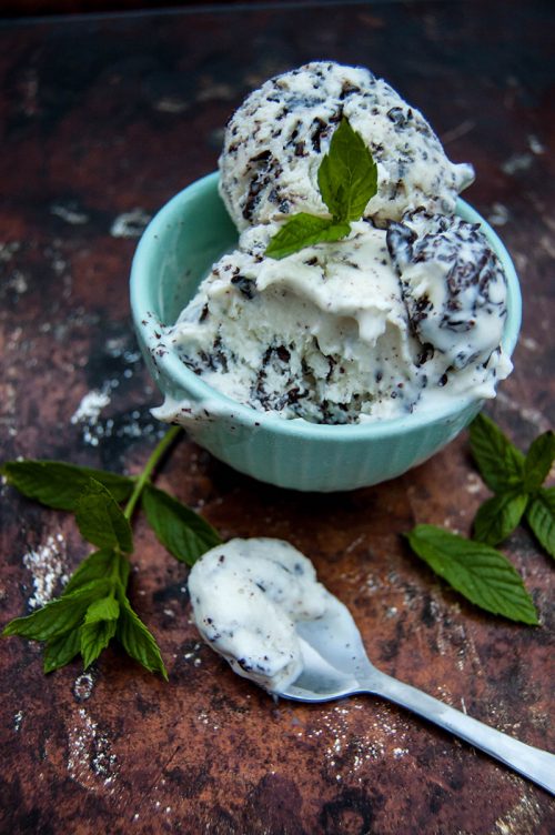 Real Mint Chocolate Ice Cream - No mint extract here, just mint flavor from real mint leaves, plus streams of chocolate bits.