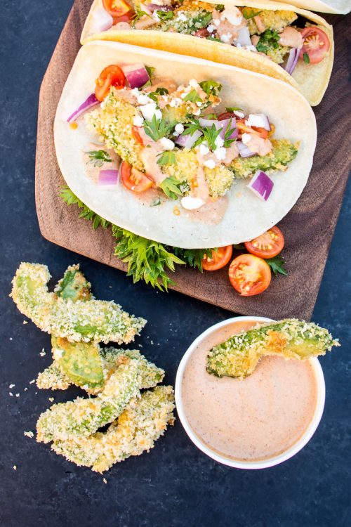 (Baked) Fried Avocado Tacos - Get the taste of fried avocados, without the hassle (and fat) of frying.