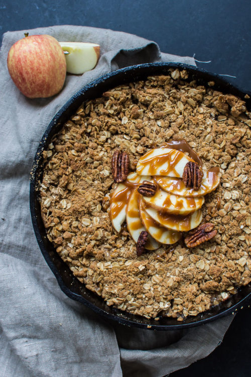 Apple crisp with slow cooker whiskey salted caramel sauce