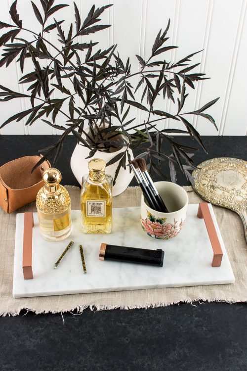 Make a DIY marble and copper handle tray
