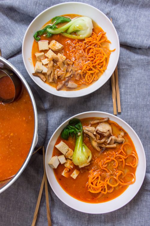 Flavorful, plant-based spicy curry sweet potato noodle ramen