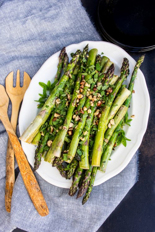 Roasted Asparagus with Hazelnuts and Mint