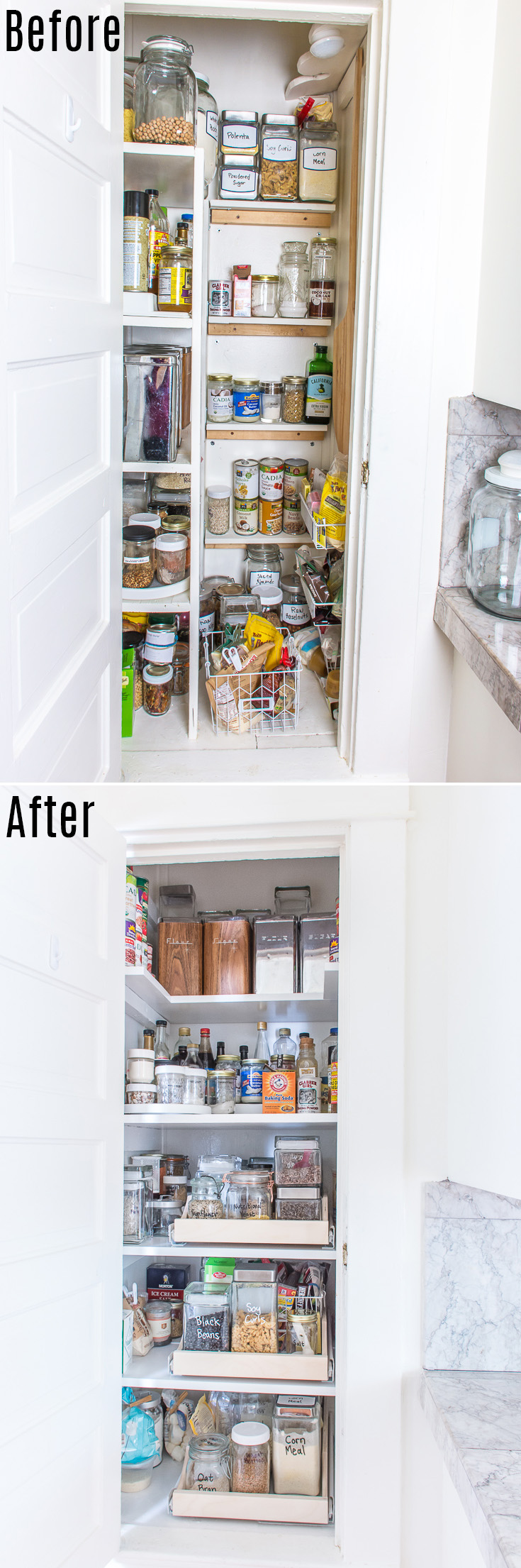 Have a deep, awkward pantry or cabinet? Add pull-out drawers!