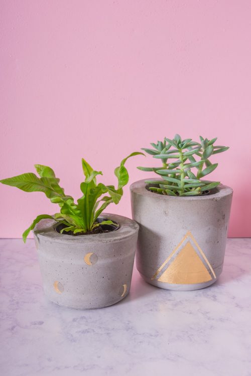 DIY concrete and gold plant pots