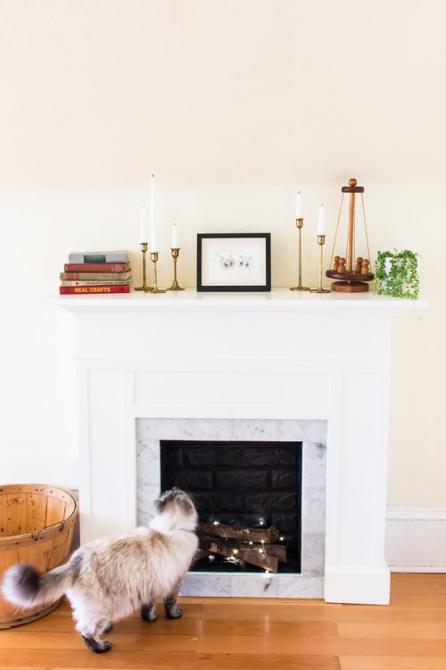 How I made my own faux fireplace mantel with tile and faux brick