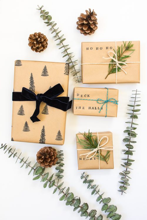 Personalize your presents with DIY stamped wrapping paper. #DIY #gift #christmas #holidays