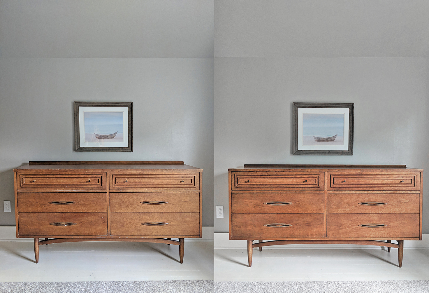 Mid-century modern dresser before and after 