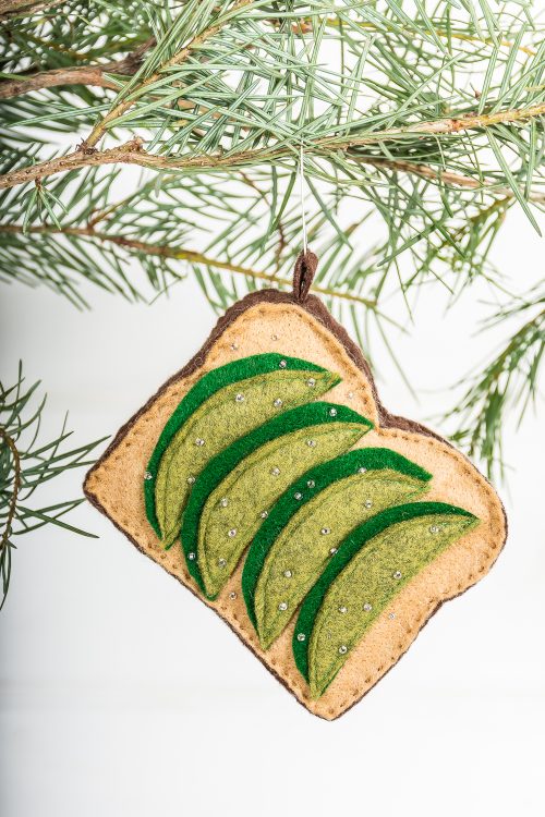 DIY avocado toast Christmas ornament